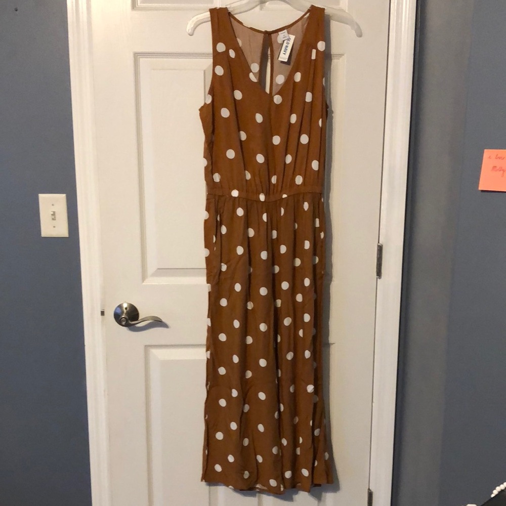 Rust polka dot jumpsuit